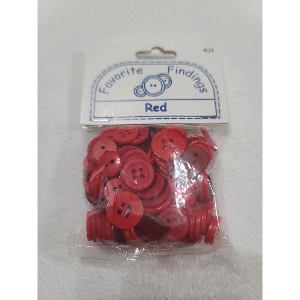 VTG Favorite Findings Red 2-4 Hole Flat Buttons Package Various Sizes 130ish NEW